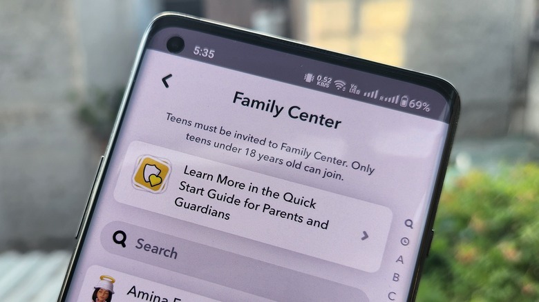 Snapchat Family Center dashboard smartphone