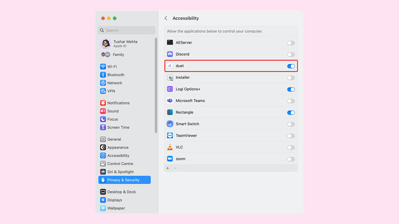 macOS accessibility access settings