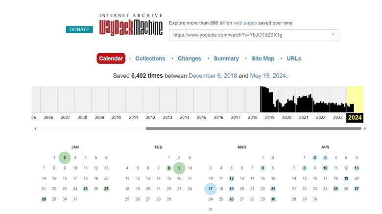 The Wayback Machine timeline view