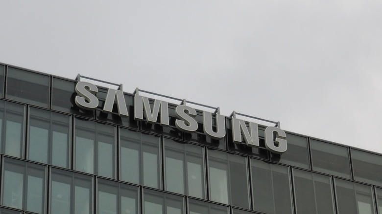 Samsung logo seen on a glass building