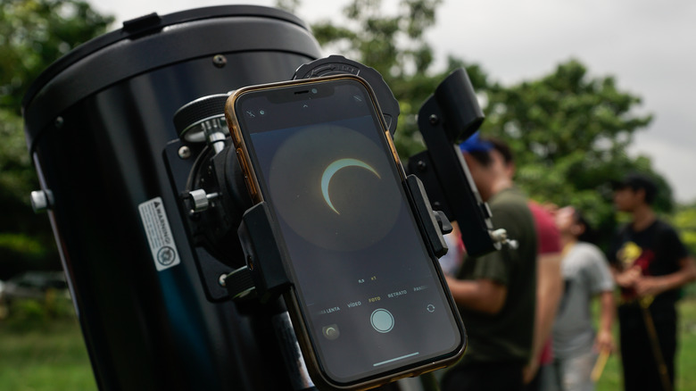 iPhone camera attached to filtered telescope