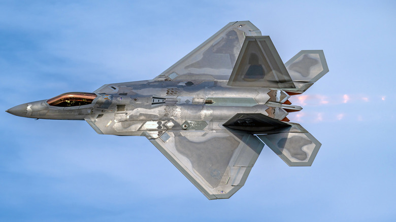 F-22 Raptor flying blue skies