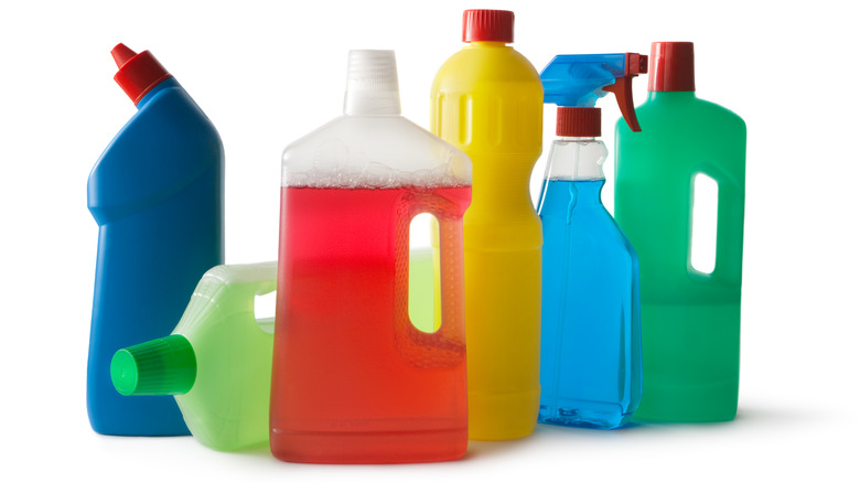 multiple bottles of cleaning products