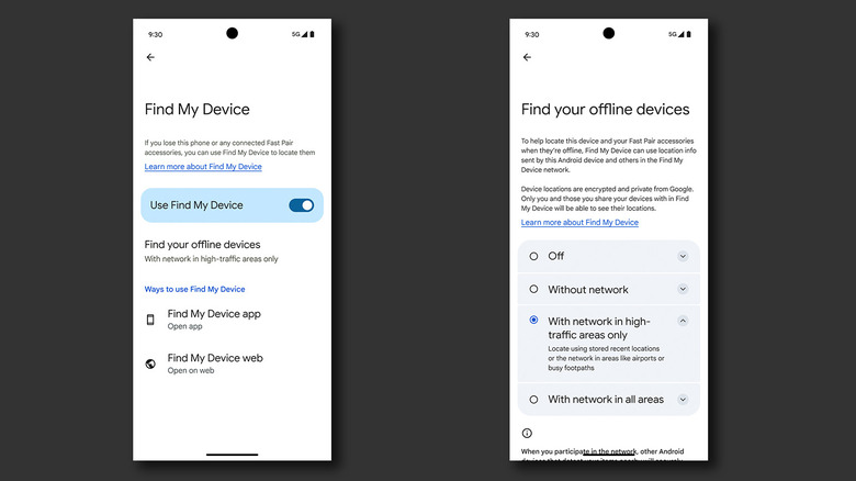 Disabling Find My Device network