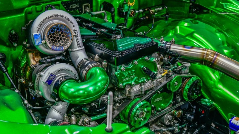 A heavily-modified engine bay