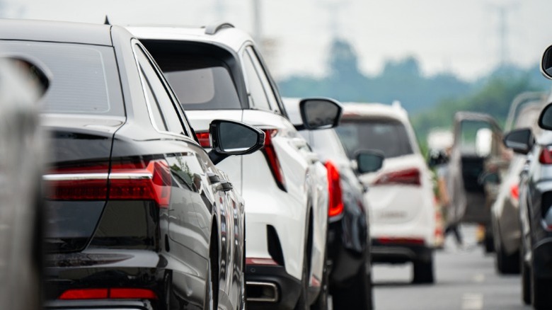 An image of cars in what appears to be stop and go traffic