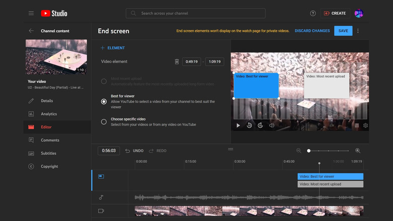 YouTube Studio end screen