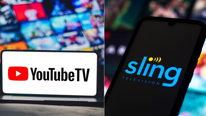 YouTube TV and Sling TV logos on phones