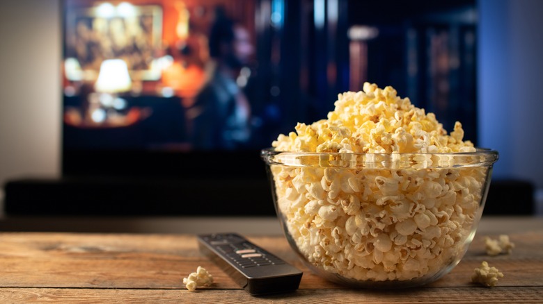 Popcorn bowl in front of TV