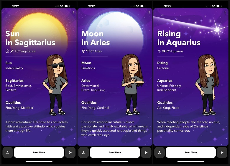 snapchat astrological profile pages