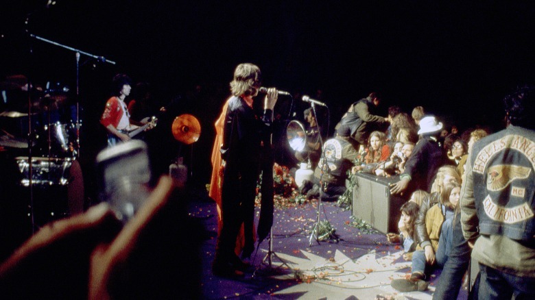 Rolling Stones performing with Hells Angels as security