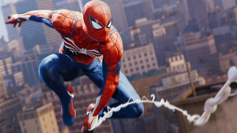 Spider-Man swinging above NYC