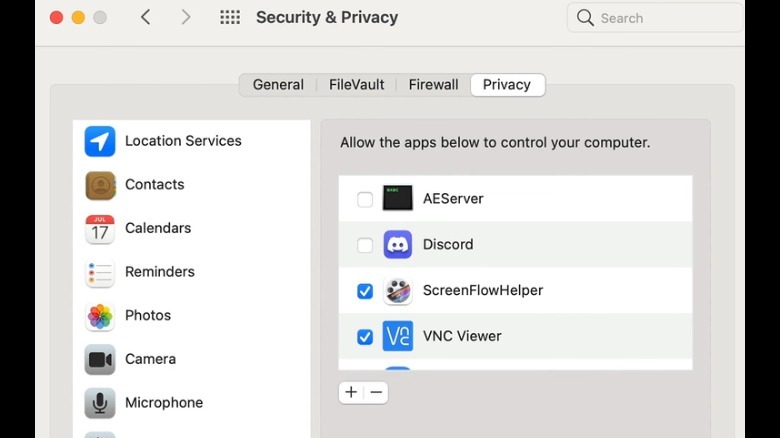 mac security and privacy window