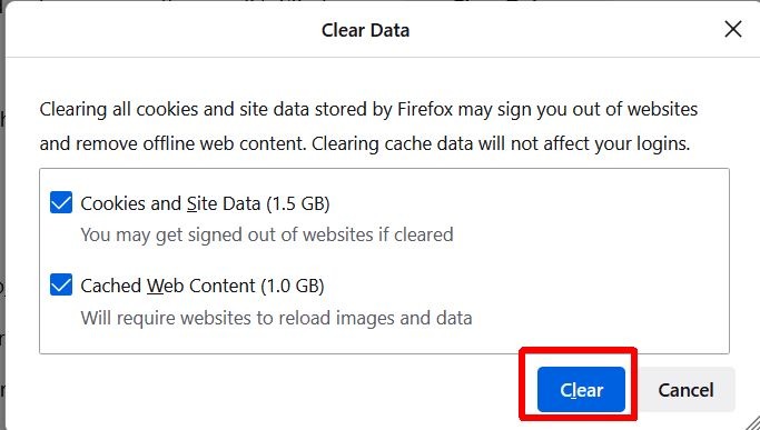 Firefox Clear Data