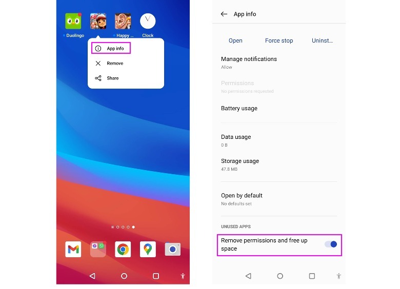 android app info unused app