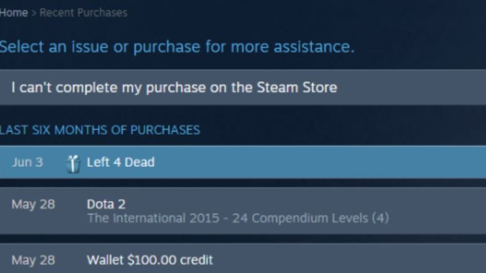 steam purchase support