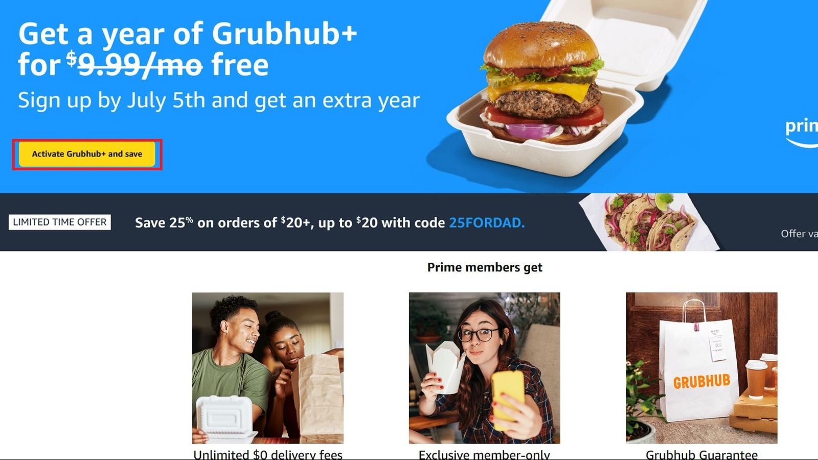 Amazon Grubhub offer