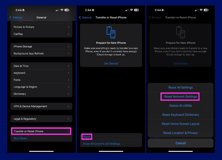 iphone reset network settings