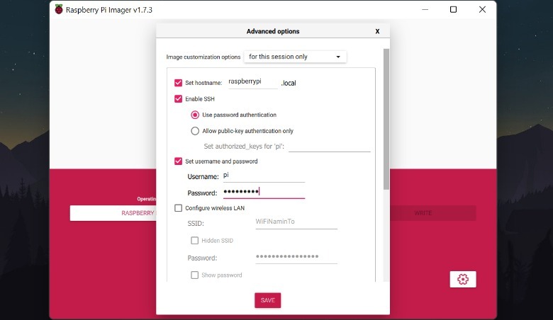 raspberry pi imager advanced options