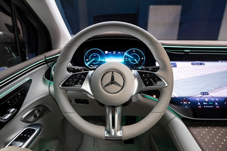 2023 Mercedes-EQ EQE SUV steering wheel and Hyperscreen