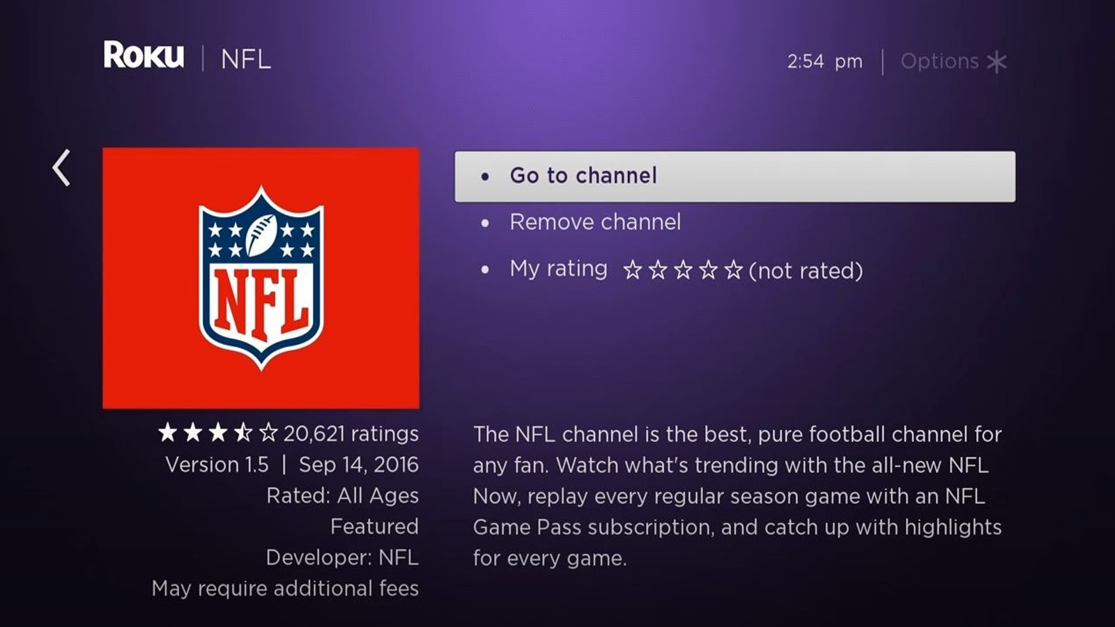 Roku NFL app settings