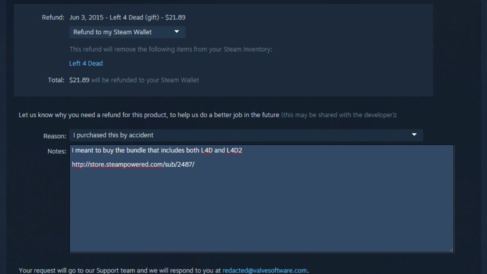 steam refund form
