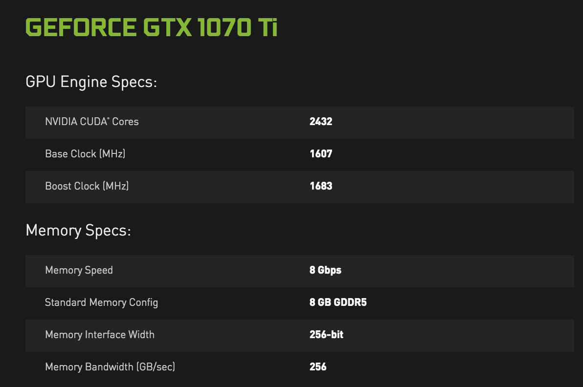 NVIDIA GeForce GTX 1070 Ti specs 